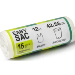 GEL SAC EASYSAC 15 SACCHI CON MANICI SHOPPER BIO COMPOSTABILI 42x55 CM 12 LITRI ROTOLO
