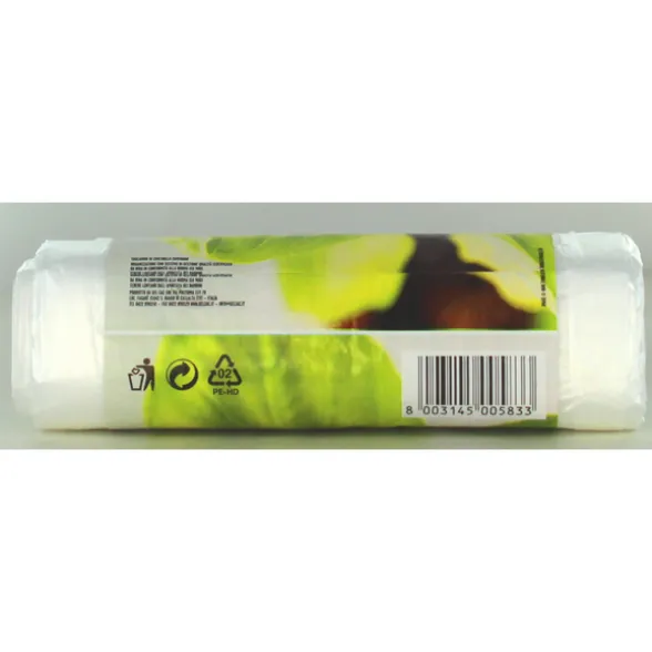 GEL SAC ROTOLO 15 SACCHI SHOPPERS PATTUMIERA CON MANICI 53x65 CM 33 LITRI TRASPARENTE PROFUMO COCCO