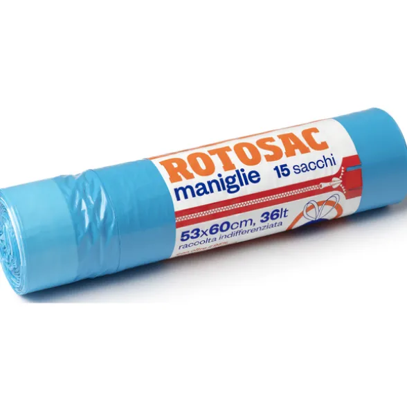GEL SAC ROTOSAC 15 SACCHI PATTUMIERA INDIFFERENZIATA CON MANIGLIA 53x60 CM 36 LT AZZURRO