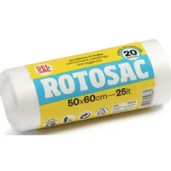 GEL SAC ROTOSAC 20 SACCHI PATTUMIERA CASALINGA CON LEGACCIO FONDO ANTIGOCCIA 50x60 CM 25 LT BIANCO