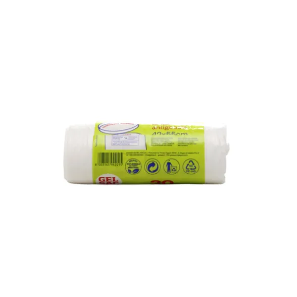 GEL SAC 30 SACCHETTI BAGNO BIANCHI PROFUMATI ANTIGOCCIA 42x55 CM 15 LITRI ROTOLO