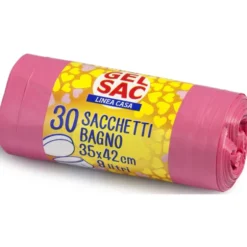 GEL SAC 30 SACCHETTI BAGNO ROSA PROFUMATI 35x42 CM 8 LITRI ROTOLO