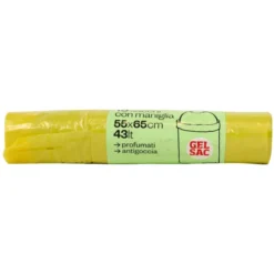 GEL SAC 15 SACCHI PATTUMIERA IN POLIETILENE MISURA 55x65 CON MANIGLIA GIALLO TRASPARENTE PROFUMATO IN ROTOLO