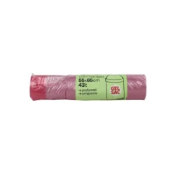 GEL SAC 15 SACCHI PATTUMIERA IN POLIETILENE MISURA 55x65 CON MANIGLIA ROSA TRASPARENTE PROFUMATO IN ROTOLO