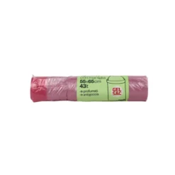 GEL SAC 15 SACCHI PATTUMIERA IN POLIETILENE MISURA 55x65 CON MANIGLIA ROSA TRASPARENTE PROFUMATO IN ROTOLO