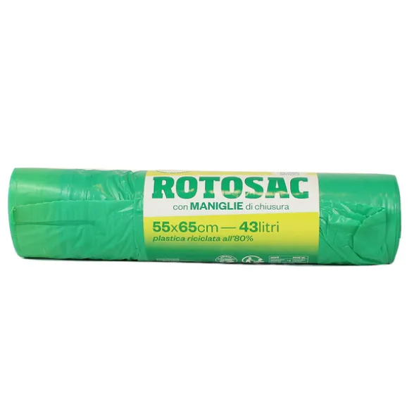 GEL SAC 15 SACCHI VERDI PATTUMIERA IN POLIETILENE MISURA 55x65 IN ROTOLO CON MANIGLIA