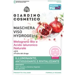 GIARDINO COSMETICO MASCHERA VISO HYDROGEL IN TESSUTO ILLUMINANTE, ANTIOSSIDANTE e RIVITALIZZANTE CON MELOGRANO BIO e ACIDO IALURONICO NATURALE