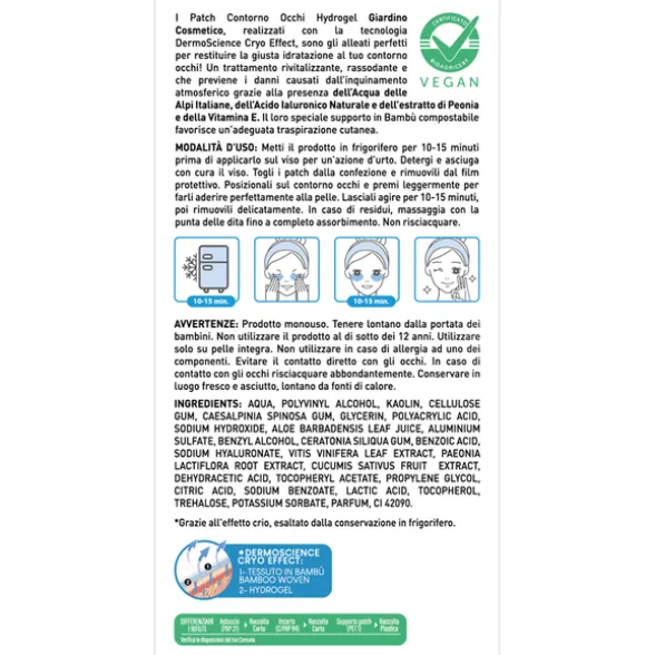 GIARDINO COSMETICO 8 PATCH CONTORNO OCCHI HYDROGEL RIVITALIZZANTI, RASSODANTI e ANTI SMOG