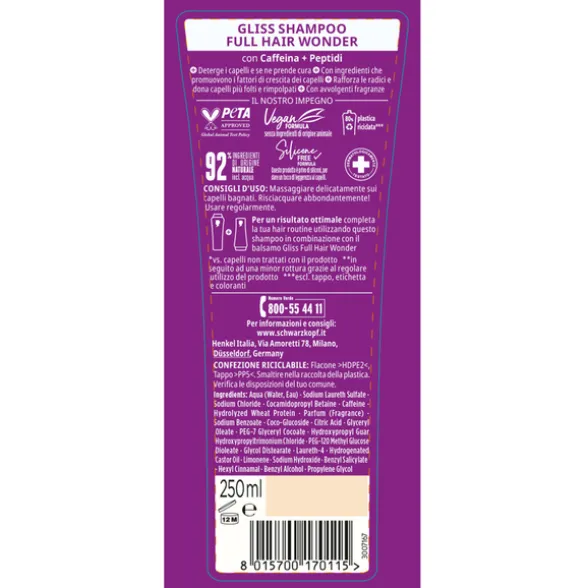 GLISS SHAMPOO FULL HAIR WONDER EFFETTO FILLER CAPELLI FRAGILI E DELICATI 250 ML