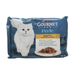 GOURMET PERLE FILETTI IN SALSA BUSTA 85 GRAMMI x 4 POLLO-TACCHINO-VITELLO-CONIGLIO PER GATTI