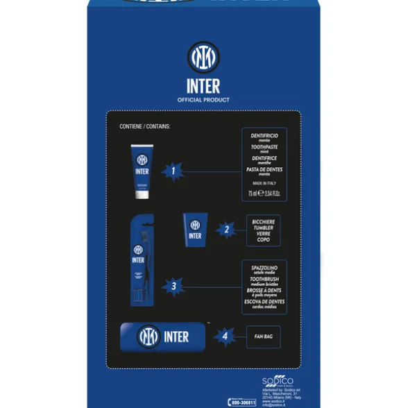 INTER COFANETTO; SPAZZOLINO + DENTIFRICIO MENTA 75 ML + BICCHIERE + ASTUCCIO