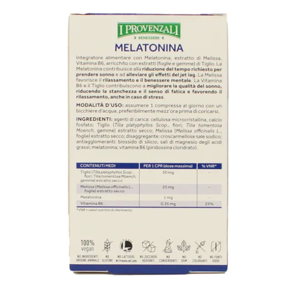 I PROVENZALI MELATONINA RELAX E SONNO SENZA LATTOSIO SENZA GLUTINE 60 COMPRESSE INTEGRATORE ALIMENTARE