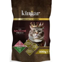 KINGAR CAT GATTI ADULTI BUSTA CIBO SECCO SALMONE FRESCO RISO 400 GR.