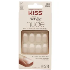 KISS ACRYLIC NUDE FRENCH CASHMERE KIT 28 UNGHIE ARTIFICIALI MEDIE - PUNTA SQUADRATA + COLLA 2 gr
