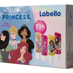 LABELLO COFANETTO STICK 5,5 ML DISNEY PRINCESS; MULAN CHERRY 5,5 ML + CINDERELLA VANILLA 5,5 ML + JASMIN WATER MELON 5,5 ML + ARIEL MANGO 5,5 ML