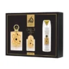 LATTAFA PRIDE COFANETTO THARWAH GOLD 4 PEZZI; EDP 100 ML + EDP 20 ML +DEODORANTE 200 ML REFILLABLE TRAVEL SPRAY