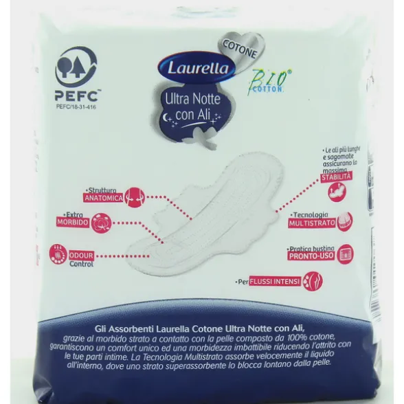 LAURELLA BIO COTTON ASSORBENTE ULTRA NOTTE ALI RIPIEGATO 10 PZ