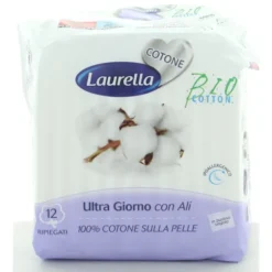 LAURELLA BIO COTTON ASSORBENTE ULTRA GIORNO CON ALI RIPIEGATO 12 PZ