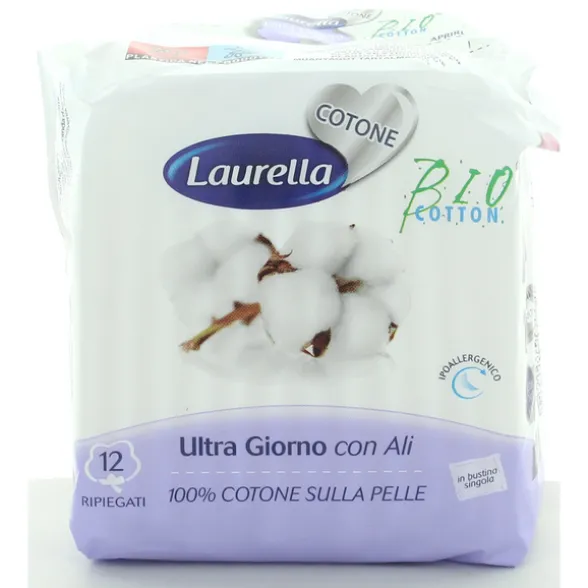 LAURELLA BIO COTTON ASSORBENTE ULTRA GIORNO CON ALI RIPIEGATO 12 PZ