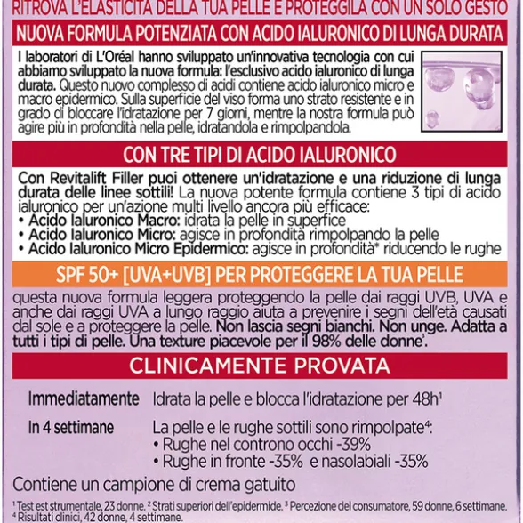L'OREAL REVITALIFT FILLER TRATTAMENTO ANTI RUGHE RIVOLUMIZZANTE SPF50 50 ML