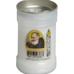 LUMINO VOTIVO PLASTICA BIANCO 30T IMMAGINE SAN PIO DA PIETRELCINA