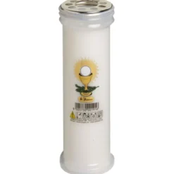 LUMINO VOTIVO PLASTICA BIANCO 60T IMMAGINE SAN FRANCESCO CON CALICE Cod.246016
