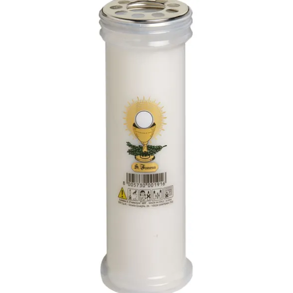 LUMINO VOTIVO PLASTICA BIANCO 60T IMMAGINE SAN FRANCESCO CON CALICE Cod.246016