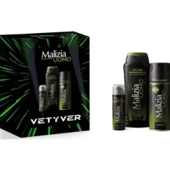 MALIZIA UOMO COFANETTO VETYVER; EDT DEODORANT SPRAY 175 ML + DOCCIASHAMPOO GEL 250 ML + SCHIUMA DA BARBA 50 ML OMAGGIO