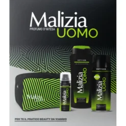 MALIZIA UOMO PROUMO D'INTESA COFANETTO - POCHETTE + EDT DEODORANT VETYVER 175 ML + DOCCIASHAMPOO GEL VETYVER 250 ML + SCHIUMA DA BARBA VETYVER 50 ML