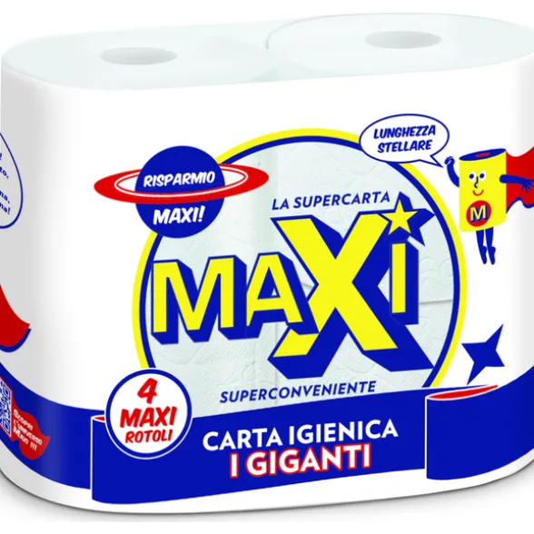 MAXI CARTA IGIENICA I GIGANTI 4 ROTOLI MAXI 2 VELI 300 STRAPPI