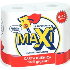 MAXI CARTA IGIENICA 4 ROTOLI GIGANTI 2 VELI 480 STRAPPI