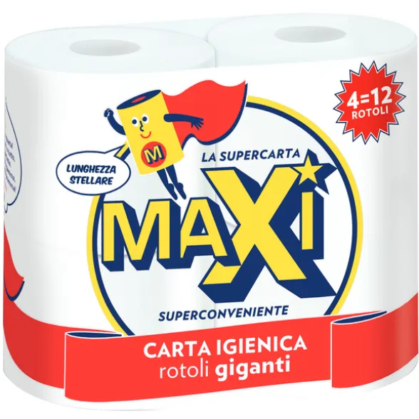 MAXI CARTA IGIENICA 4 ROTOLI GIGANTI 2 VELI 480 STRAPPI