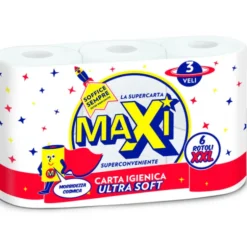 MAXI CARTA IGIENICA ULTRA SOFT 6 ROTOLI XXL 3 VELI 180 STRAPPI