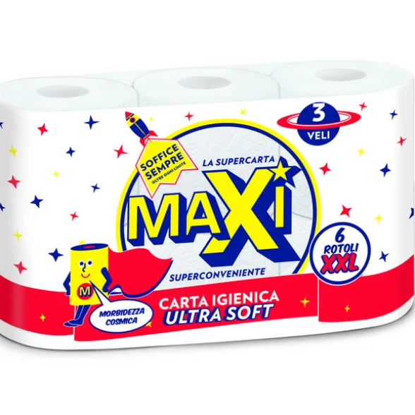 MAXI CARTA IGIENICA ULTRA SOFT 6 ROTOLI XXL 3 VELI 180 STRAPPI