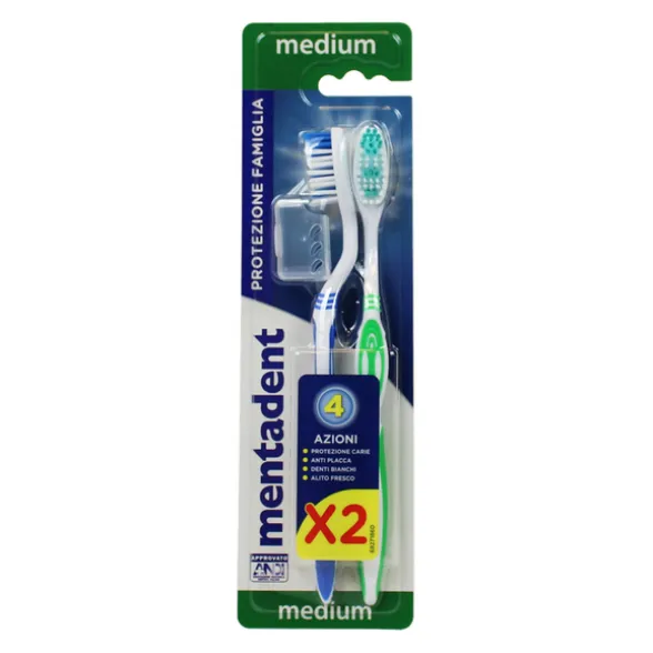 MENTADENT SPAZZOLINO DENTI MEDIUM 2 PZ
