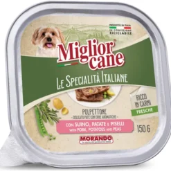 MIGLIOR CANE LE SPECIALITA' ITALIANE POLPETTONE PATE' CON SUINO, PATATE e PISELLI VASCHETTA 150 grammi