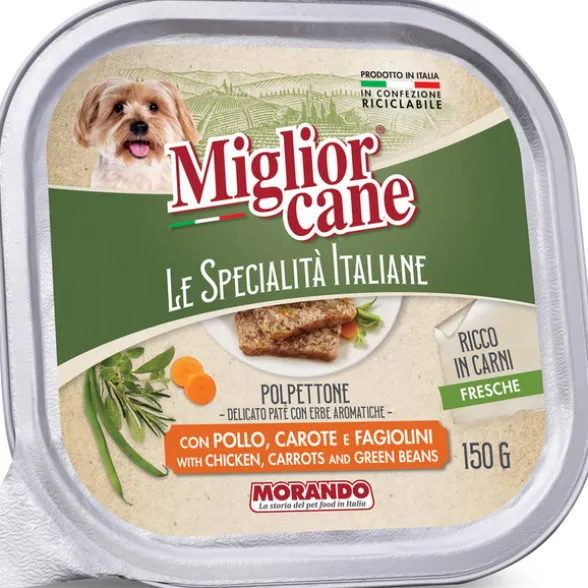 MIGLIOR CANE LE SPECIALITA' ITALIANE POLPETTONE PATE' CON POLLO, CAROTE e FAGIOLINI VASCHETTA 150 grammi