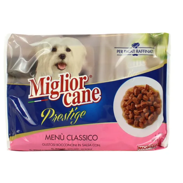 MIGLIOR CANE PRESTIGE BOCCONCINI MENU' CLASSICO 4 BUSTE DA 100 GRAMMI: 2 BUSTE MANZO - 2 BUSTE POLLO E TACCHINO