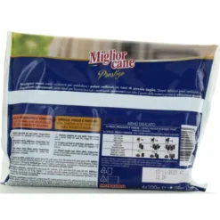 MIGLIOR CANE PRESTIGE BOCCONCINI DELICATI 4 BUSTE DA 100 GRAMMI: 2 BUSTE POLLO PROSCIUTTO E VERDURE - 2 BUSTE VITELLO POLLO E VERDURE