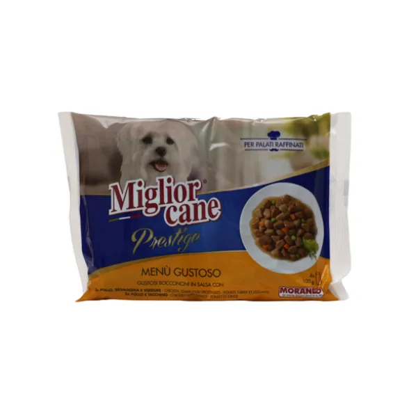 MIGLIOR CANE PRESTIGE GUSTOSO 4 BUSTE DA 100 grammi2 BUSTE POLLO, SELVAGGINA E VERDURE - 2 BUSTE POLLO E TACCHINO