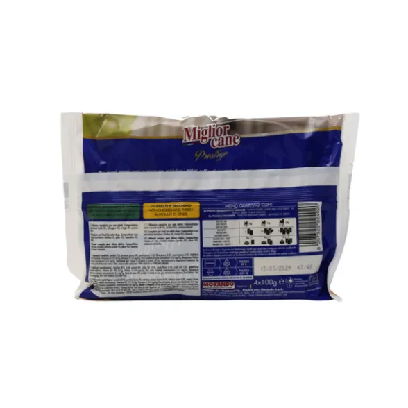 MIGLIOR CANE PRESTIGE GUSTOSO 4 BUSTE DA 100 grammi2 BUSTE POLLO, SELVAGGINA E VERDURE - 2 BUSTE POLLO E TACCHINO