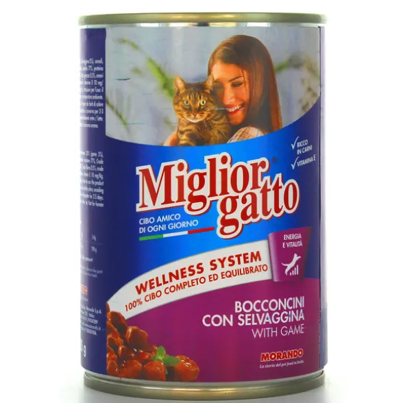 MIGLIOR GATTO BOCCONCINI SELVAGGINA LATTINA 405 GRAMMI