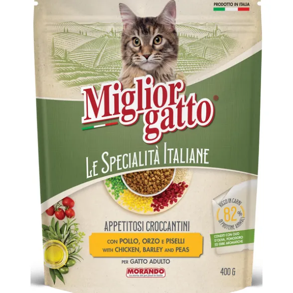 MIGLIOR GATTO LE SPECIALITA' ITALIANE CROCCANTINI POLLO - ORZO - PISELLI BUSTA 400 grammi