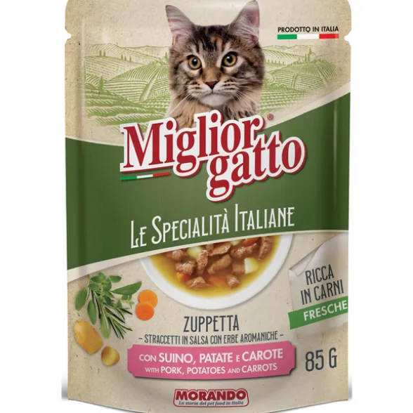 MIGLIOR GATTO LE SPECIALITA' ITALIENE ZUPPETTA CON STRACCETTI DI SUINO - PATATE - CAROTE BUSTA 85 grammi