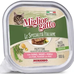 MIGLIOR GATTO LE SPECIALITA' POLPETTONE PATE' CON SUINO, PATATE e PISELLI VASCHETTA 100 grammi
