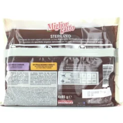 MIGLIOR GATTO STERILIZED BOCCONCINI CARNE 4 BUSTE DA 85 GRAMMI: 2 BUSTE POLLO TACCHINO E VERDURE - 2 BUSTE AGNELLO E VERDURE