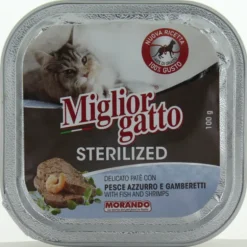 MIGLIOR GATTO STERILIZED PESCE AZZURRO e GAMBERETTI VASCHETTA 100 GRAMMI