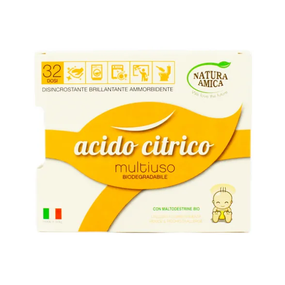 NATURA AMICA ACIDO CITRICO MULTIUSO DISINCROSTANTE BRILLANTANTE AMMORBIDENTE 100% BIODEGRADABILE ECODETERSIVO 400 GRAMMI