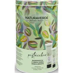 NATURAVERDE COFANETTO CILINDRO IN LATTA PISTACCHIO - BAGNODOCCIA RIEQUILIBRANTE TUBO 200 ML + CREMA CORPO RIEQUILIBRANTE TUBO 100 ML