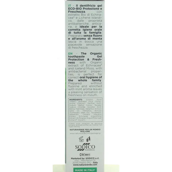 NATURAVERDE ECO BIO DENTIFRICIO GEL PROTEZIONE e FRESCHEZZA GUSTO MENTA FRESCA 75 ML